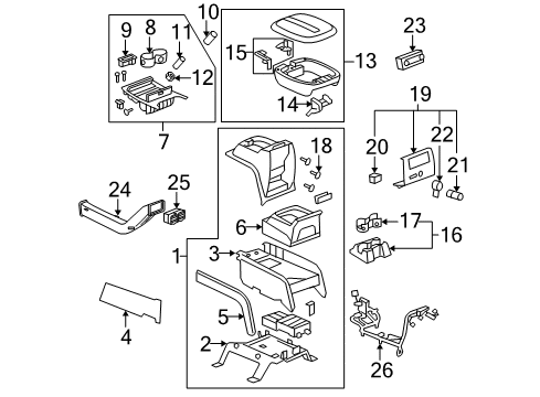 2009 Cadillac Escalade EXT Center Console Console Assembly Diagram for 25979644