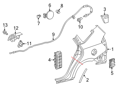 2015 Toyota Prius V Fuel Door Quarter Panel Protector Diagram for 58742-47020