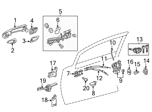 2017 Lexus CT200h Front Door Cable Assembly, Front Door Diagram for 69750-76010