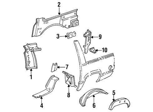 2000 GMC Yukon Quarter Panel - Inner Components Filler-Body Side Inner Panel Diagram for 15646228