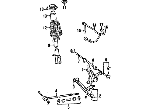 1985 Toyota MR2 Rear Suspension Components, Lower Control Arm, Stabilizer Bar End Sub-Assembly, Tie Rod Diagram for 45046-19155