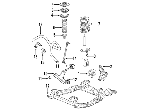 2007 Pontiac Torrent Front Suspension, Lower Control Arm, Stabilizer Bar, Suspension Components Strut Diagram for 19122332