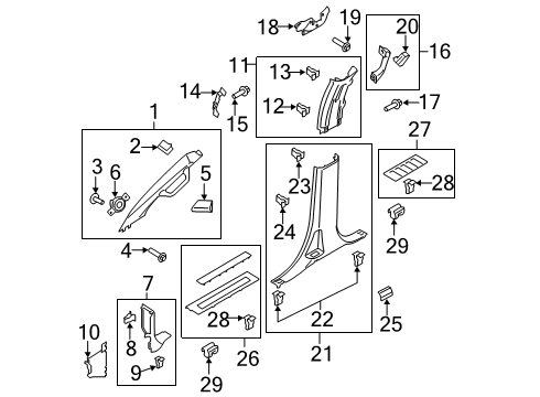 2020 Ford F-350 Super Duty Interior Trim - Cab Weatherstrip Pillar Trim Diagram for LC3Z-2503598-DB