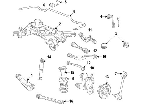 2021 Cadillac XT6 Rear Suspension Components, Lower Control Arm, Stabilizer Bar Shock Absorber Diagram for 84596808