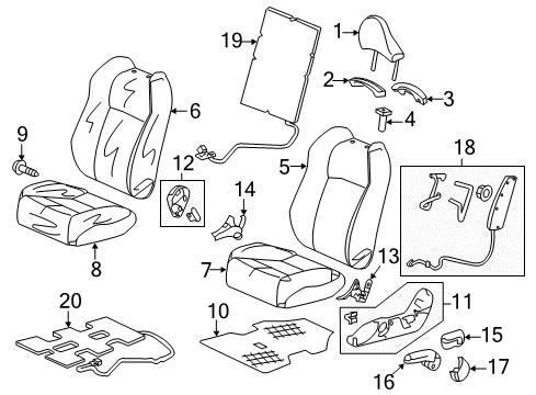 2016 Honda CR-Z Front Seat Components Cover Inn L, Reclining Inn *NH167L* (GRAPHITE BLACK) Diagram for 81647-SZT-G01ZA