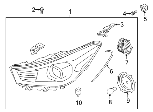 2020 Kia Rio Bulbs Passenger Side Headlight Assembly Diagram for 92102H9210