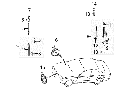 1999 Nissan Altima Antenna & Radio, Horn Nut Diagram for 28219-50Y05