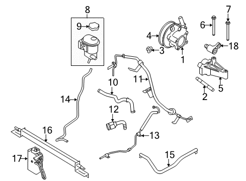 2008 Ford Taurus P/S Pump & Hoses, Steering Gear & Linkage Power Steering Pump Reservoir Diagram for 8G1Z-3E764-B