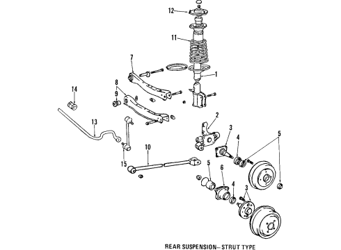 1985 Toyota Camry Rear Suspension Components, Stabilizer Bar Shock Absorber Assembly Rear Left Diagram for 48540-32041