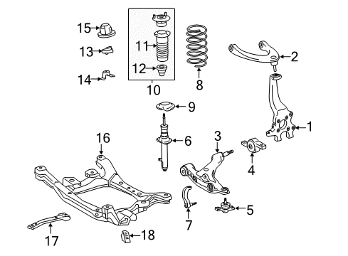 2014 Lexus GS350 Front Suspension Components, Lower Control Arm, Upper Control Arm, Ride Control, Stabilizer Bar Front Suspension Support Assembly Diagram for 48680-30501