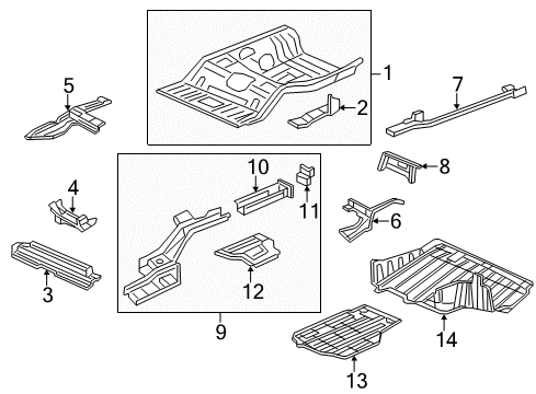 2014 Honda Civic Rear Body - Floor & Rails Crossmember Comp, Mid Fl Diagram for 65700-TR3-A00ZZ