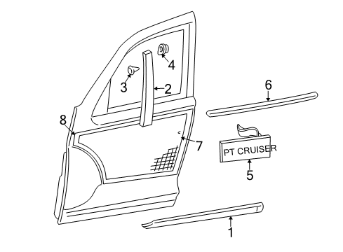 2003 Chrysler PT Cruiser Exterior Trim - Front Door Molding-Front Door Diagram for 5303625AB