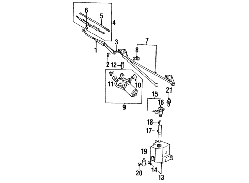 1995 Hyundai Sonata Wiper & Washer Components Windshield Wiper Motor Assembly Diagram for 98100-34210