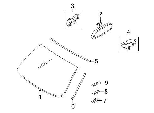 2008 BMW X5 Windshield Glass, Reveal Moldings Green Windscrn, Gr.Shade Band+Rain Sensor Diagram for 51317202871