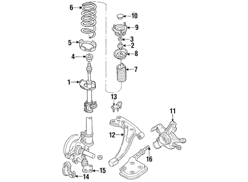 1997 Mercury Villager Front Suspension Components, Lower Control Arm, Stabilizer Bar Strut Diagram for F7XZ-18124-AA