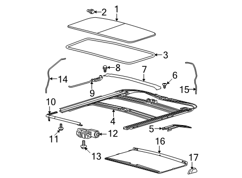 2013 Ford F-150 Sunroof Sunroof Frame Screw Diagram for 6L1Z-18502F36-AA