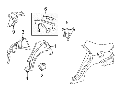 Diagram for 2009 Toyota Corolla Inner Structure - Quarter Panel 