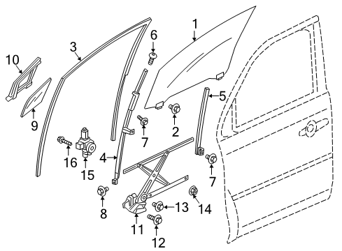 2018 Honda Pilot Front Door Sash, L. FR. Door Quarter Diagram for 72270-TG7-A01