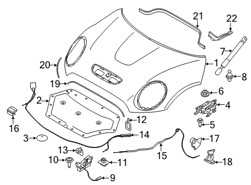 2021 Mini Cooper Hood & Components Catch Bracket Diagram for 51237247080