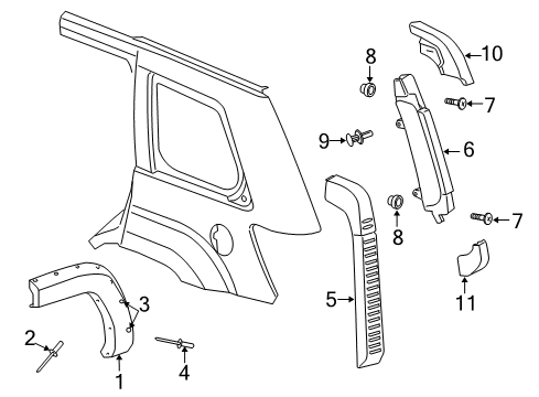 2007 Jeep Commander Exterior Trim - Quarter Panel NUT/RIVET-HEXAGON Drive Diagram for 6509106AA