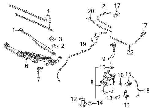 2021 Lexus RX450hL Wipers Windshield Wiper Arm Assembly, Right Diagram for 85211-0E080
