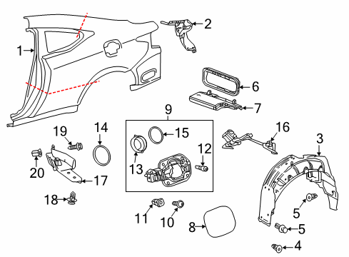 2016 Lexus RC F Quarter Panel & Components Liner, Rear Wheel Housing Diagram for 65638-24040