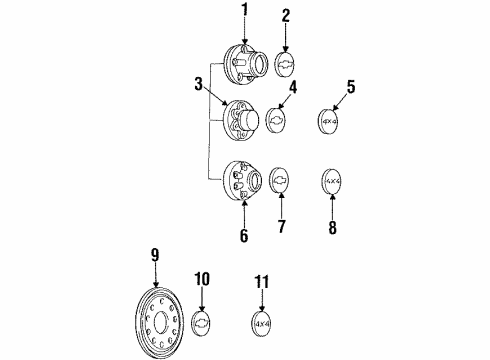 1988 Chevrolet C3500 Wheels, Covers & Trim Cap Asm-Hub Diagram for 15622331