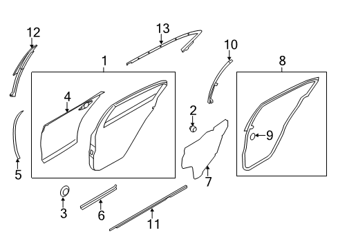 2014 Infiniti Q50 Rear Door & Components, Exterior Trim Clip-Weatherstrip Diagram for 80850-4GA0A