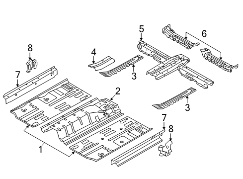 2016 Hyundai Elantra Pillars, Rocker & Floor - Floor & Rails Panel Assembly-Center Floor Side, R Diagram for 65120-3X000