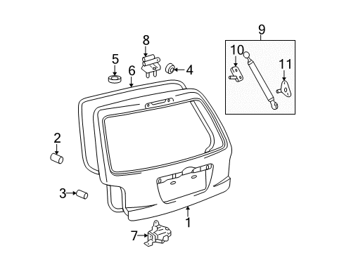 2007 Toyota Highlander Lift Gate Hinge Diagram for 68810-52060