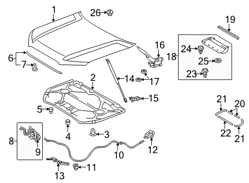 2020 Toyota 4Runner Hood & Components, Exterior Trim Support Cylinder Support Bracket Diagram for 53482-60010