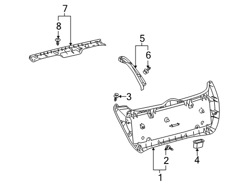 2009 Pontiac Vibe Interior Trim - Lift Gate Molding, Lift Gate Window Upper Garnish *Gray Diagram for 19184820