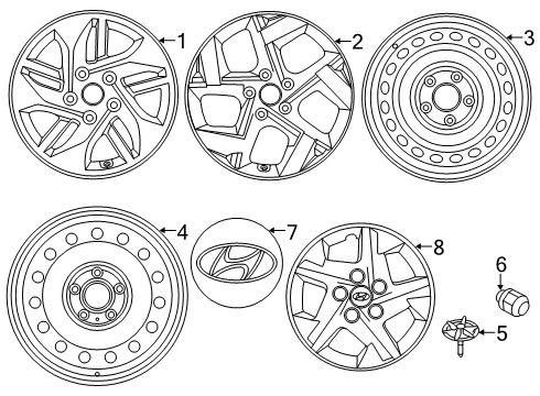 2020 Hyundai Venue Wheels, Covers & Trim Wheel Hub Cap Assembly Diagram for 52970-K2000