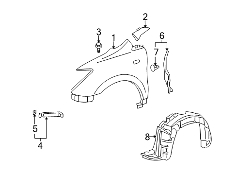2006 Scion xA Fender & Components Protector Diagram for 53828-52070