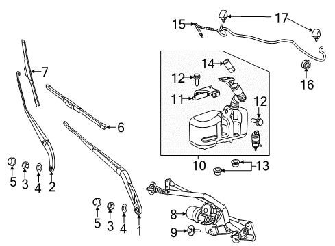 2020 Ram ProMaster 1500 Wiper & Washer Components Motor-Windshield WIPER Diagram for 4725998AE
