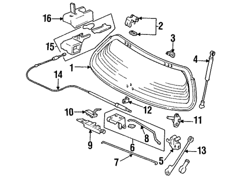 1993 Honda Civic Lift Gate - Glass & Hardware Cylinder, Tailgate Diagram for 74812-SR3-003