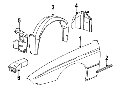 1991 BMW 850i Fender & Components Moulding Fender Front Left Diagram for 51131970233