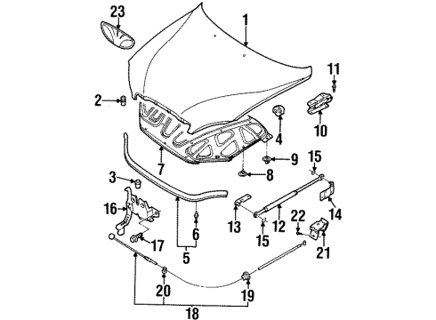 2001 Daewoo Leganza Hood & Components, Exterior Trim Release Cable Clip Diagram for 94530269