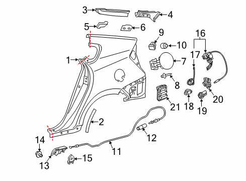 2013 Toyota Prius Quarter Panel & Components Release Cable Diagram for 77035-47050