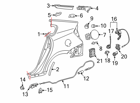 2013 Toyota Prius Quarter Panel & Components Lock Assembly Cover Diagram for 64706-47020-B0