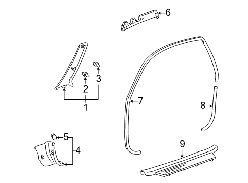 2001 Toyota Echo Interior Trim - Pillars, Rocker & Floor Weatherstrip Diagram for 62312-52010-B0