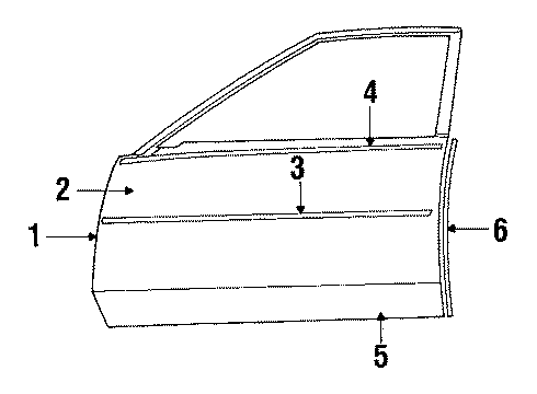 1985 Cadillac Seville Front Door Molding Kit, Front Side Door Diagram for 9637436