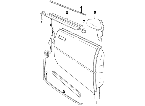 1991 Chrysler TC Maserati Door & Components, Outside Mirrors, Exterior Trim Seal-Front Door Hinge Pillar At Belt Diagram for 4480729