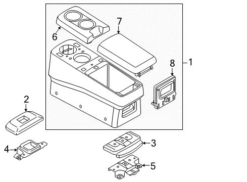 2013 Nissan Quest Rear Console Cup Holder Assembly Diagram for 96965-1JA0A