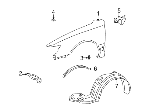 1997 Lexus ES300 Fender & Components Liner, Front Fender, LH Diagram for 53876-33080