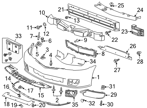 2009 Cadillac XLR Front Bumper Absorber Spacer Diagram for 15242109