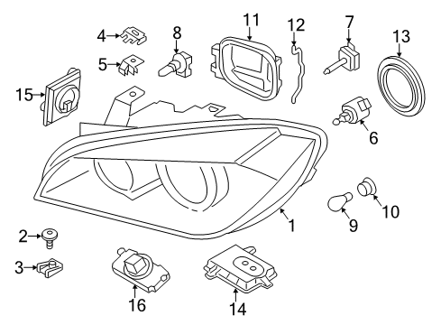 2015 BMW X1 Bulbs Adjusting Element, Headlight Diagram for 63117168485