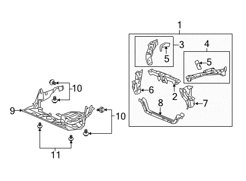 2011 Acura RL Radiator Support Frame Set, Right Front Bulkhead (Upper) Diagram for 04601-SJA-A02ZZ