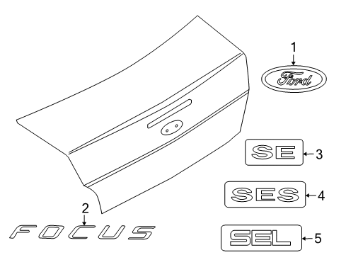 2009 Ford Focus Exterior Trim - Trunk Lid Nameplate Diagram for 8S4Z-5442528-AA