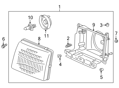 1999 Toyota Tacoma Bulbs Passenger Side Headlight Assembly Diagram for 81130-04090